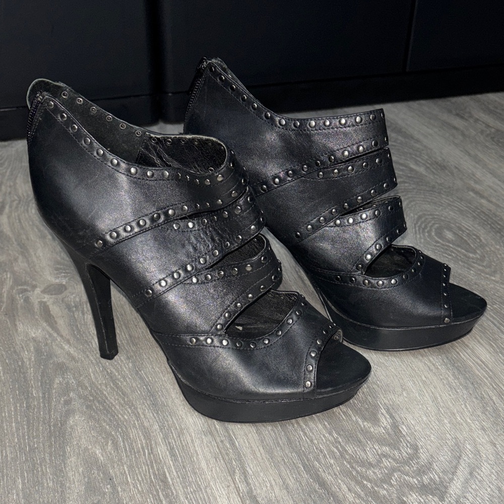 Aldo Peep Toe High Heel Booties - Black